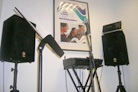 Vocal PA system and microphone in studio.